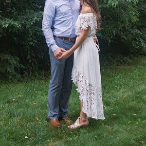 Solitaire White Boho Embroidered Off-Shoulder High Low Dress Sz Small